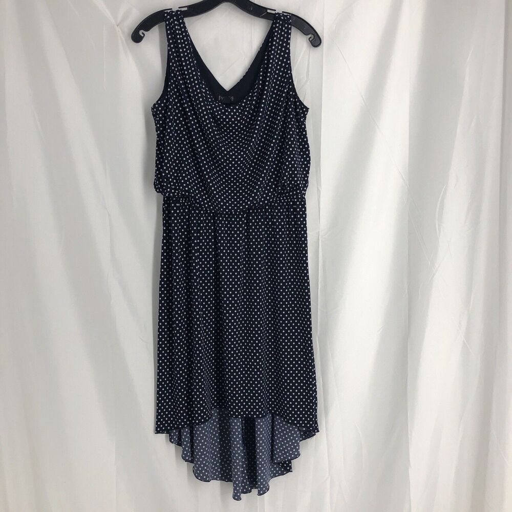 Enfocus Studio Women’s Fit & Flare Polka Dot Dress Cowl Neck Sleeveless Blue 14